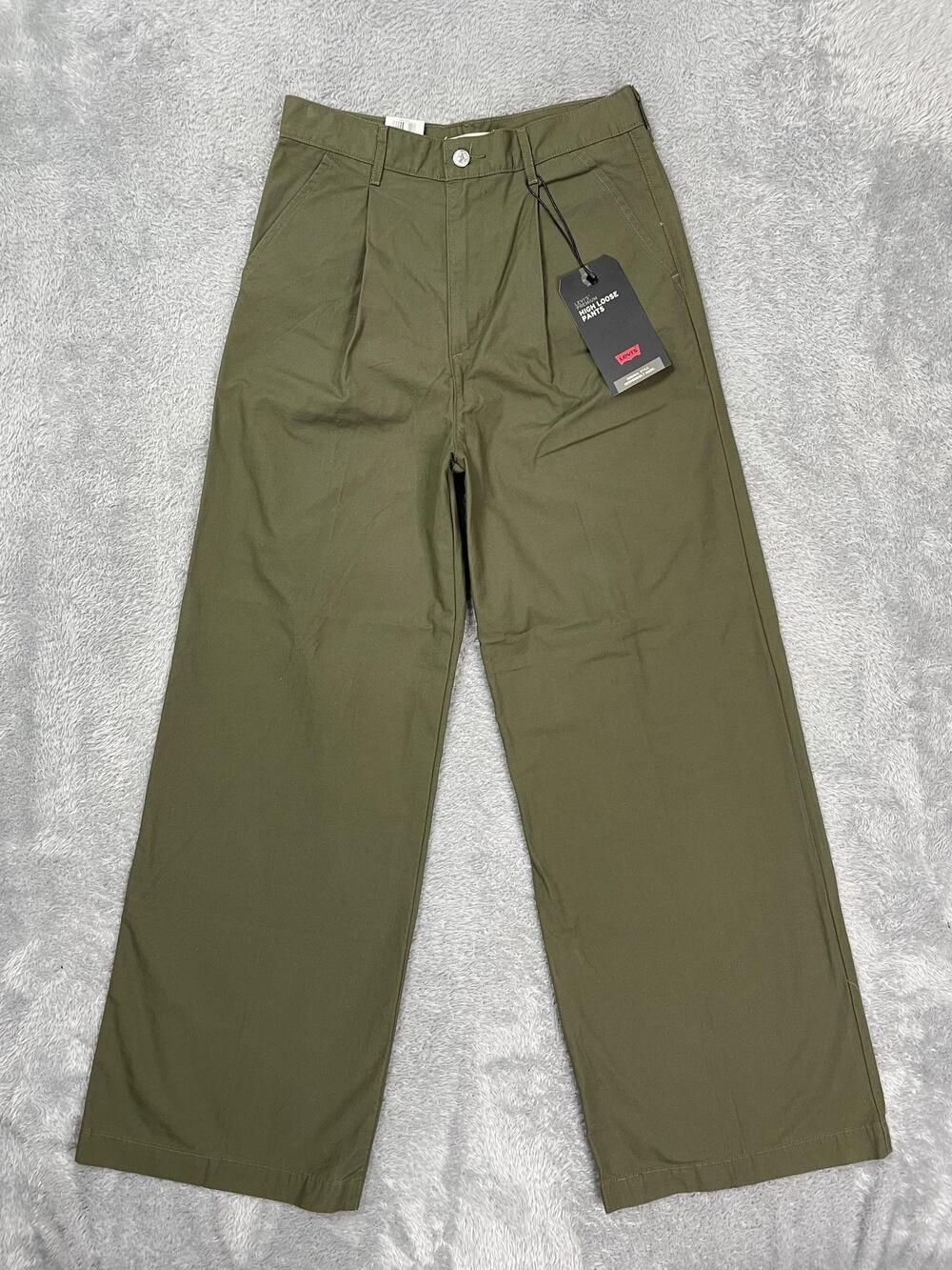 Levi's High Loose Pants Womens 28 Green Wide Leg Chino Super High Rise Twill